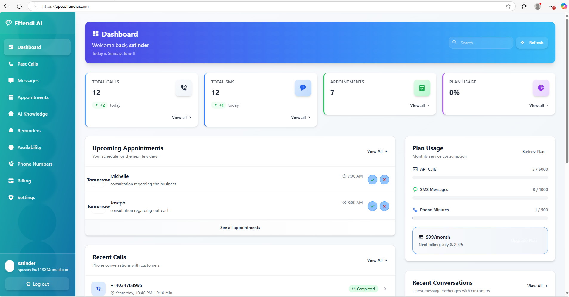 Effendi AI Dashboard Screenshot